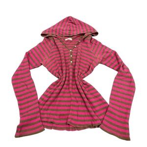 Old Navy Pink and Brown Striped Button-Up Hoodie